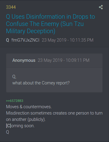 QAnon post number 3,344. Misdirection is employed to cause enemy forces to turn on each other.